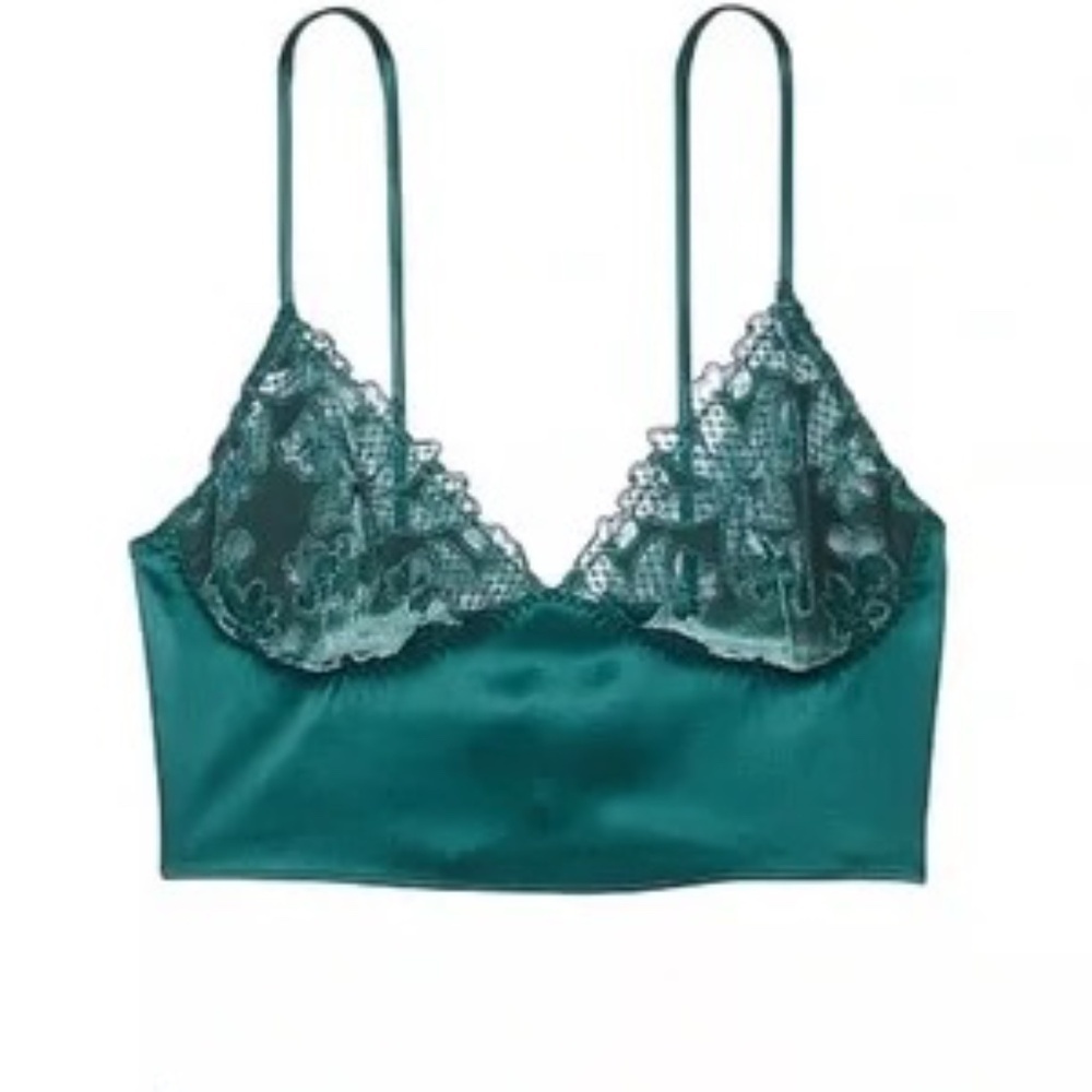New! Victoria's Secret Satin Lace Cami Green 45977